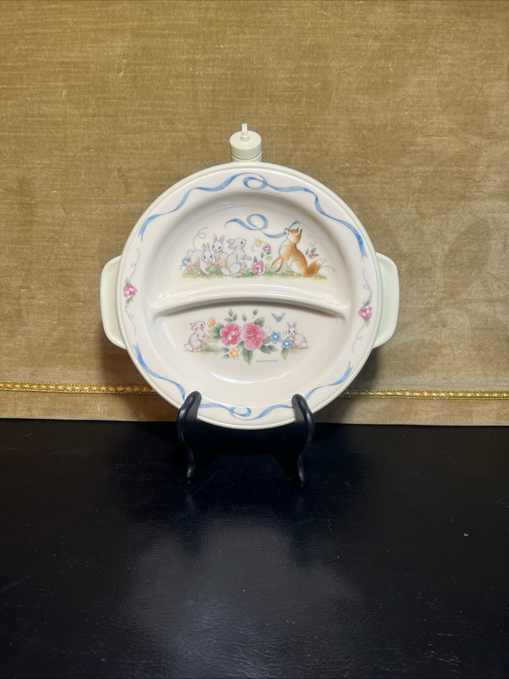Pfaltzgraff Baby Warming Divided Dish Plate Tea Rose Bunny Rabbits Fox Melamine